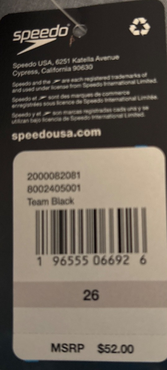 NWT-Speedo Competitive One Piece swimsuit Black Swimsuit Size 26.