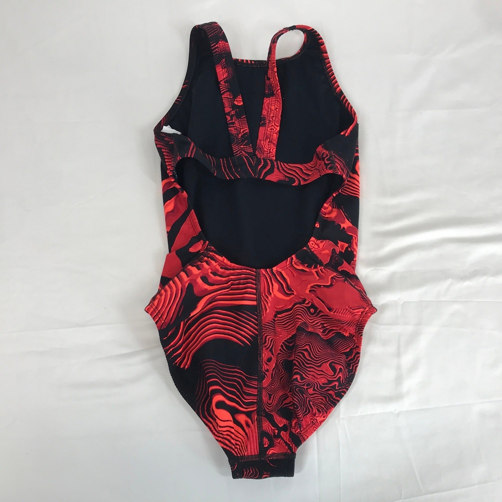 Nike Womens One Piece Swimsuit Red Black Topographic Print Size 30 NESS8020