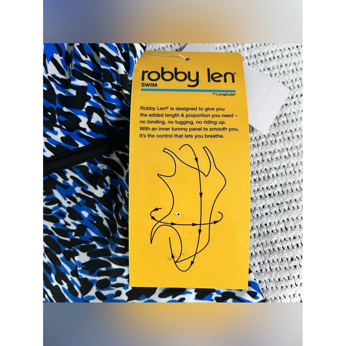 New Longitude Robby Len Long Torso Blue Black Swim Dress Women’s 14