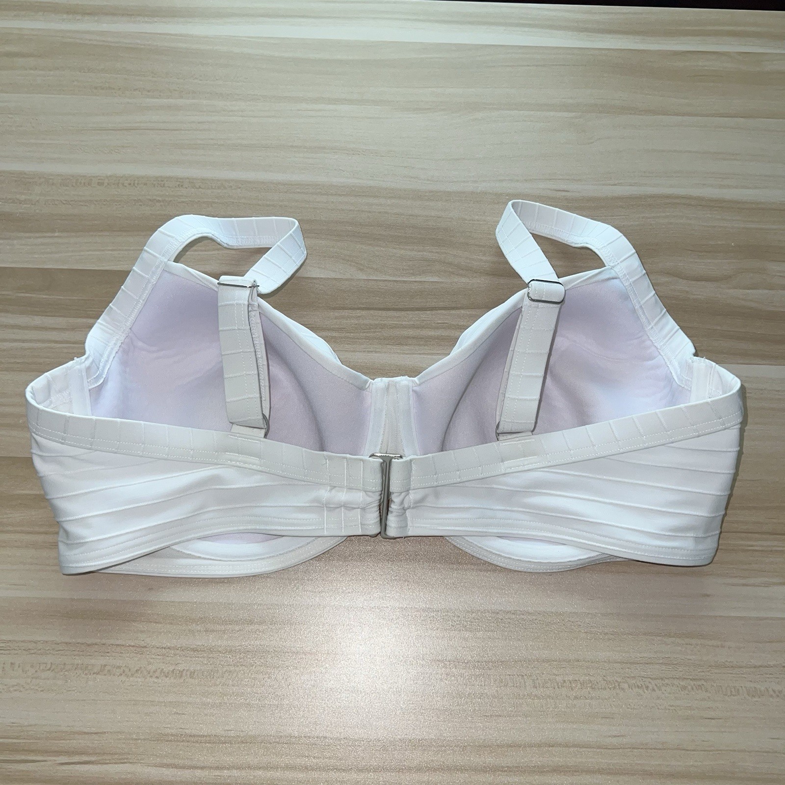 Lands’ End 18W Bikini Swim Top White Underwire Bra Lined Ruched Plus Size