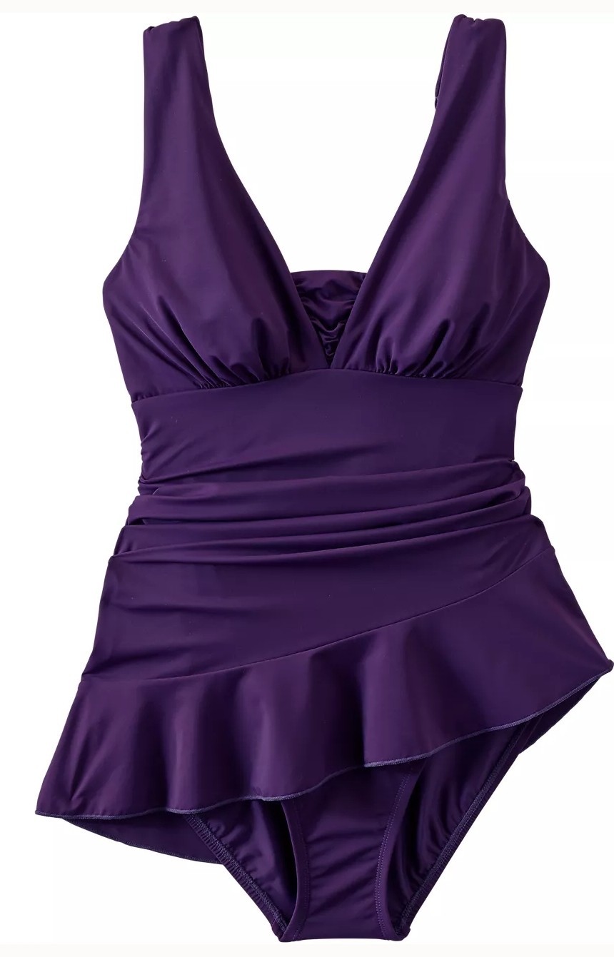 Lands End Slendersuit One Piece Swimsuit Bandeau Removable Straps Ruching NWT 16