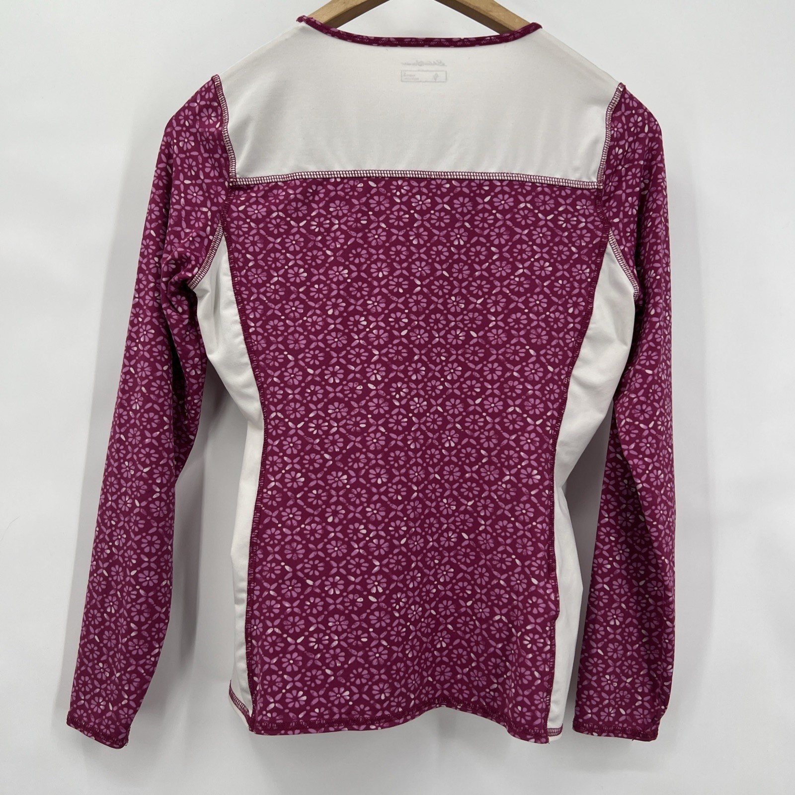 Eddie Bauer Long Sleeve Amphib Rashguard Swim Top Berry Pink Floral White Small