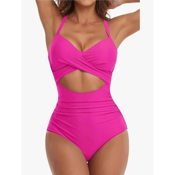 Eomenie Women’s One Piece Swimsuits Tummy Control Cutout High Waisted Pink M
