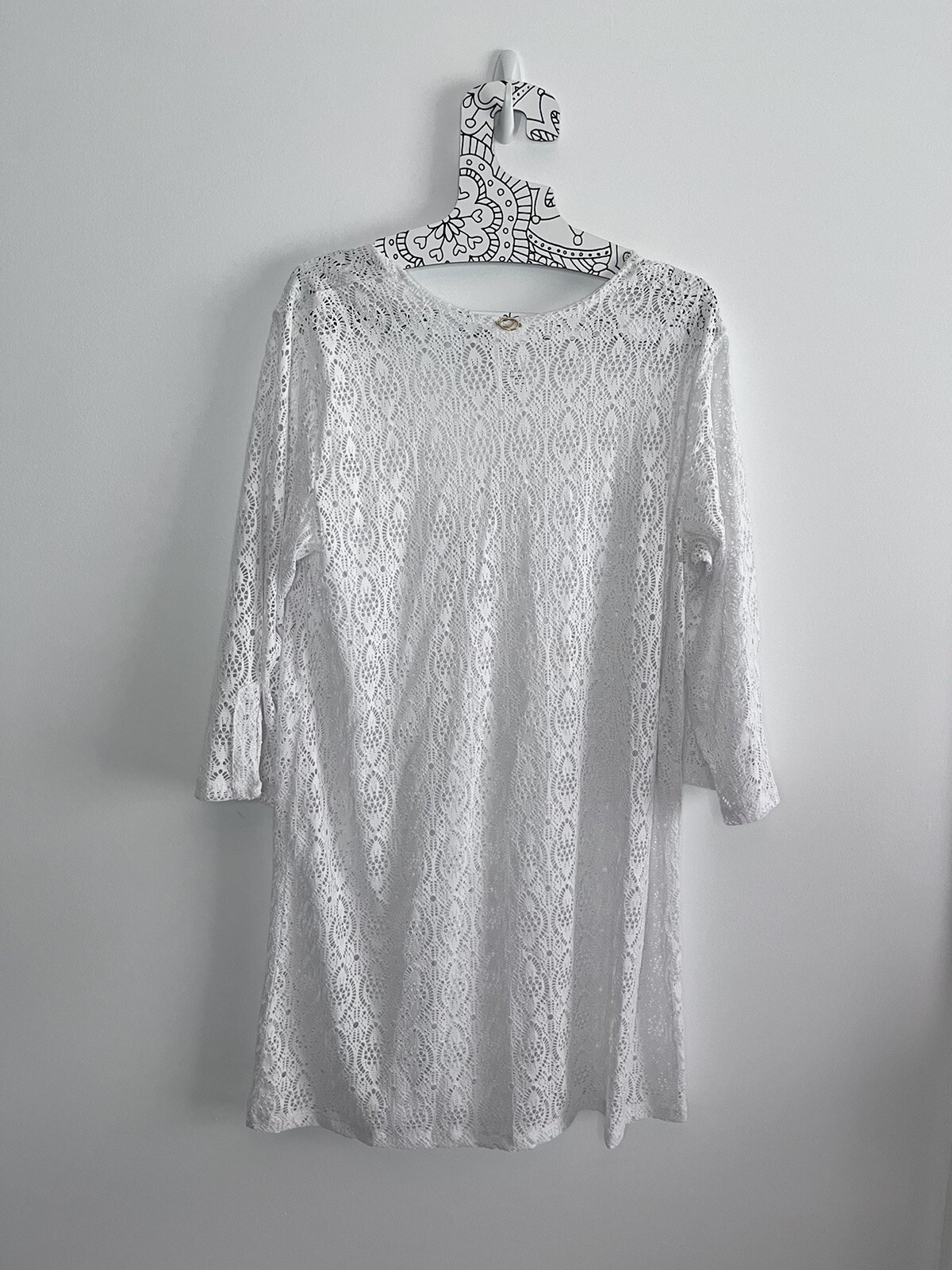 Jantzen Swimsuit Cover Up Womens White Lace Crochet Stretch Waist V Neck Large