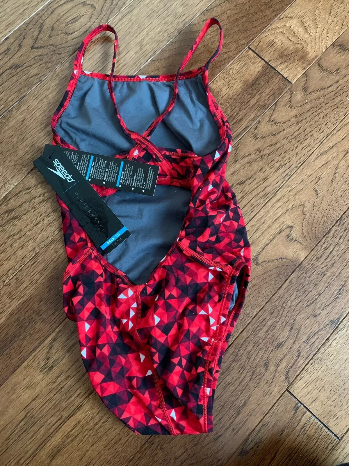 Speedo Performance RaceIII Red Swim suit Flyback Female Youth 8/24 NEW with Tags