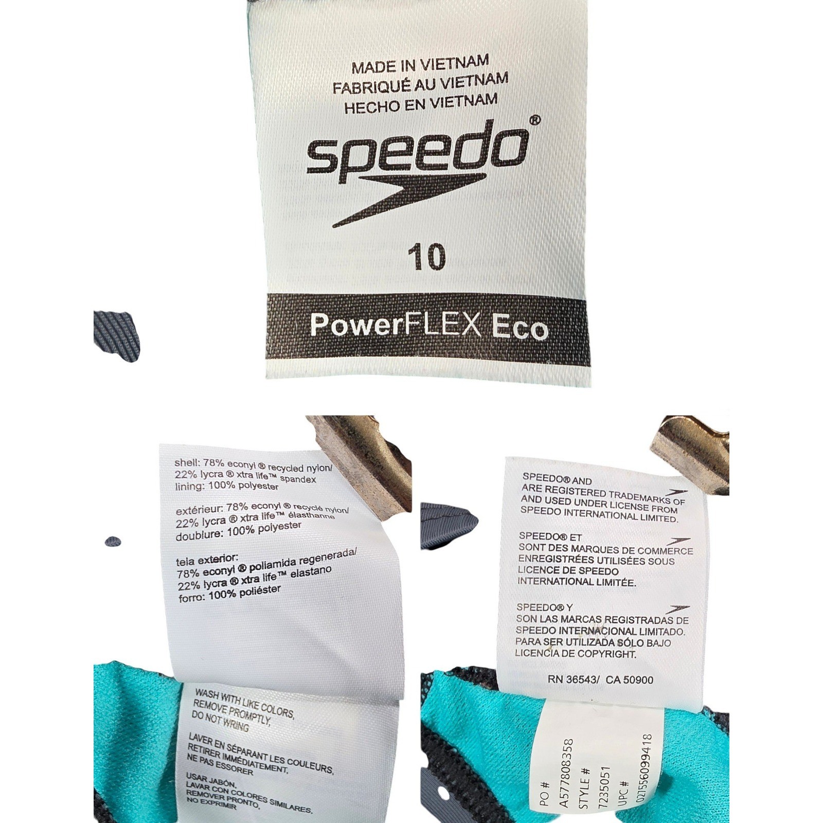 Speedo Athletic One Piece Swimsuit Womens Size 10 PowerFLEX Eco Turquoise Black