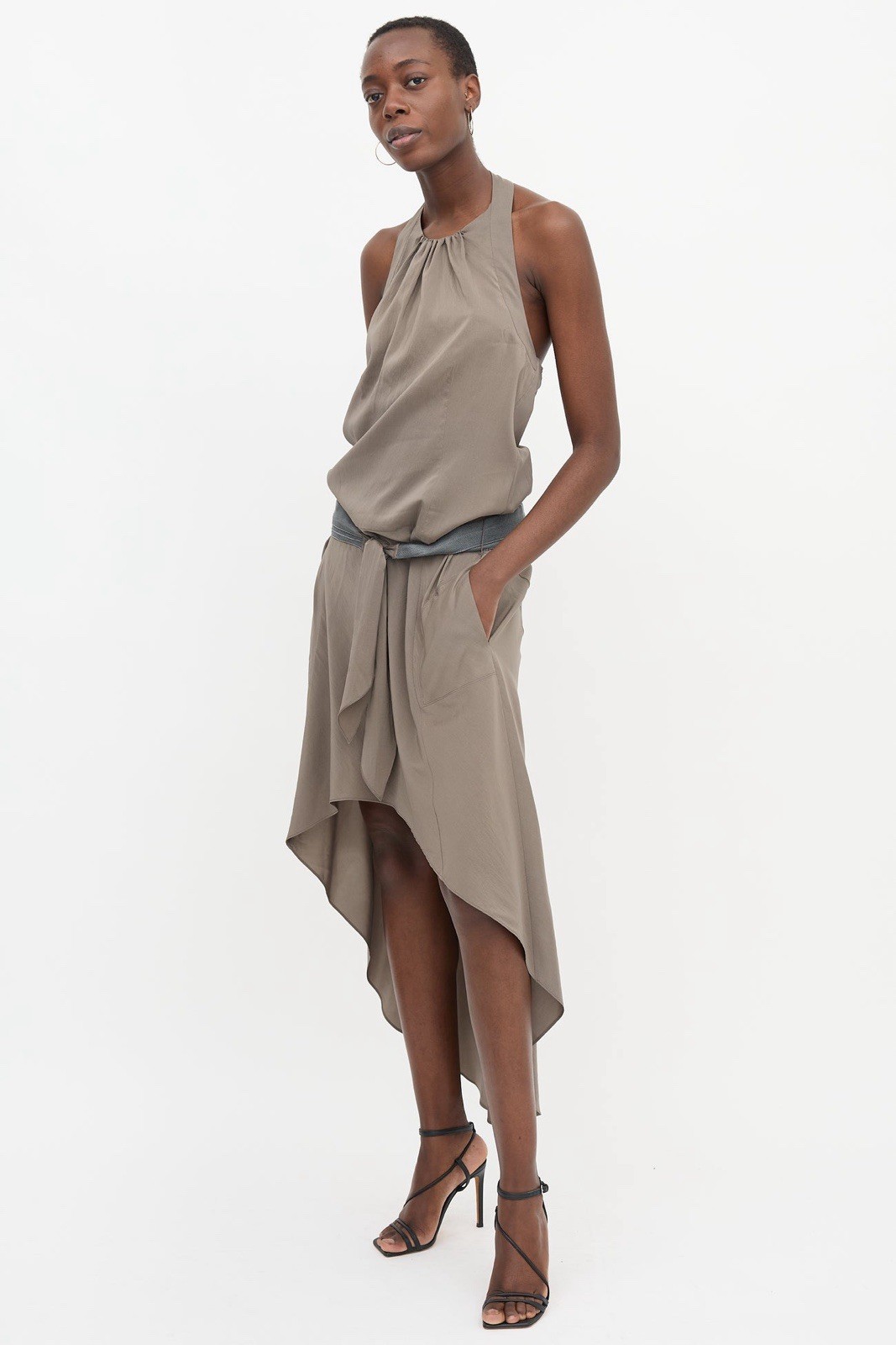 EUC Brunello Cucinelli Belted High Low Dress brown SZ S $2,452.00