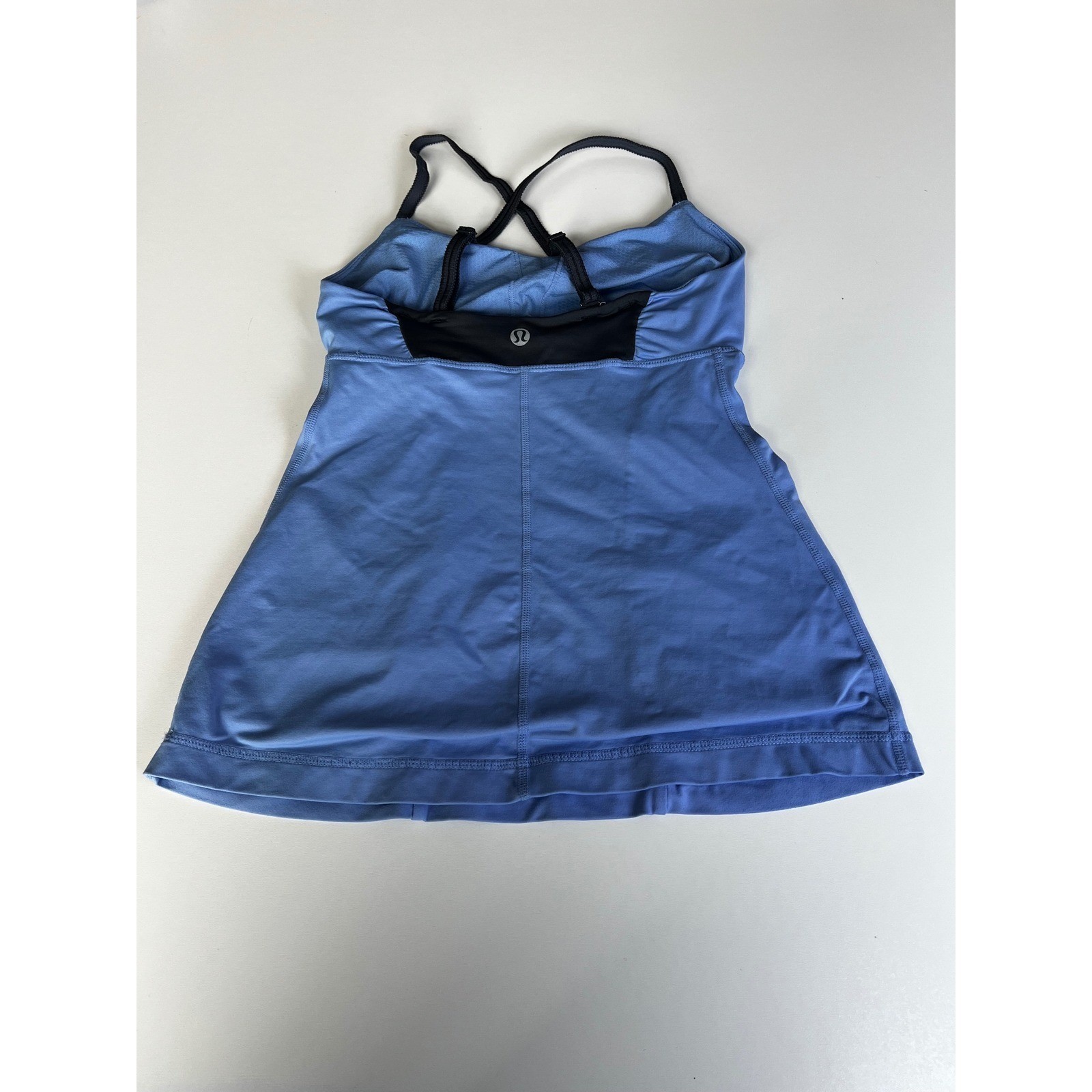 Lululemon Blue Purple Tank Top Ruching Sides Grey Trim Athletic Women’s Sz 4
