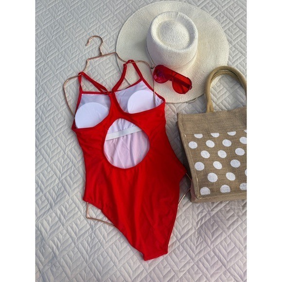 TEMPT ME Padded Bra Support V-Back One Piece Swimsuits For Women Red size M