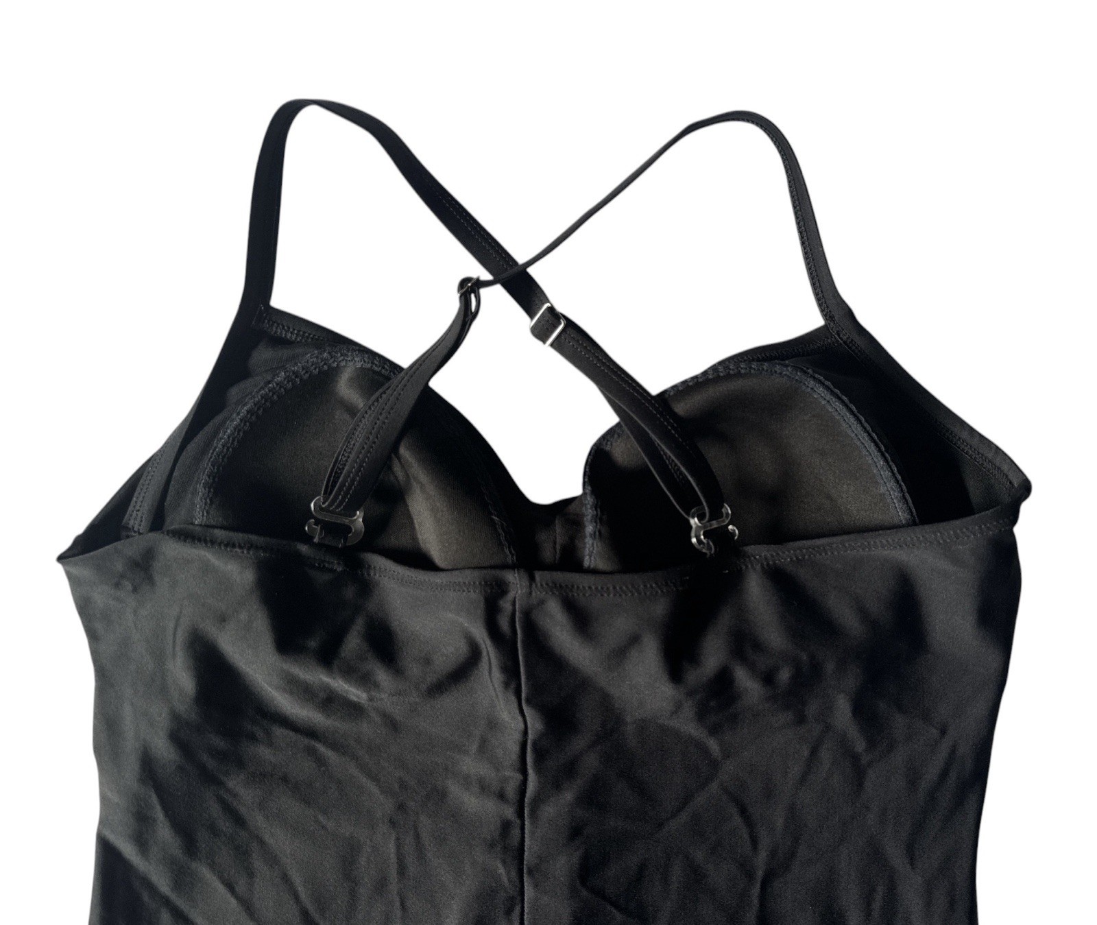 Speedo Swimsuit One Piece Black Ruched Twist Front Convertible Straps Size 16