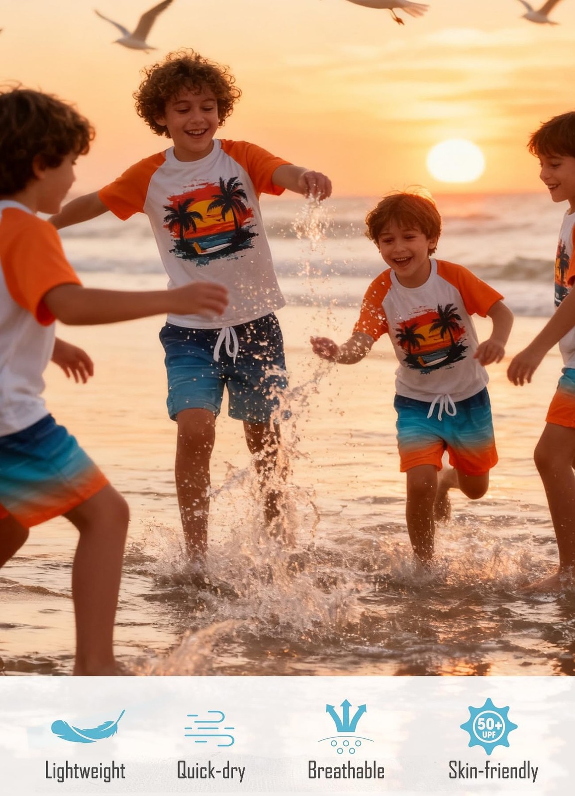 Boys Two Piece Rash Guard Swimsuits Sets Bathing Suits with Trunks 4-12 Years