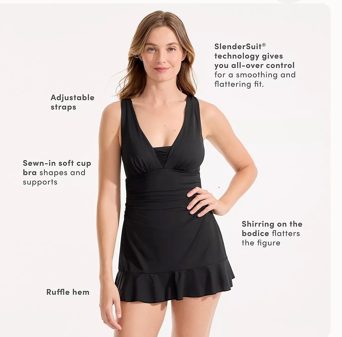 Lands End Slendersuit One Piece Swimsuit Bandeau Removable Straps Ruching NWT 16