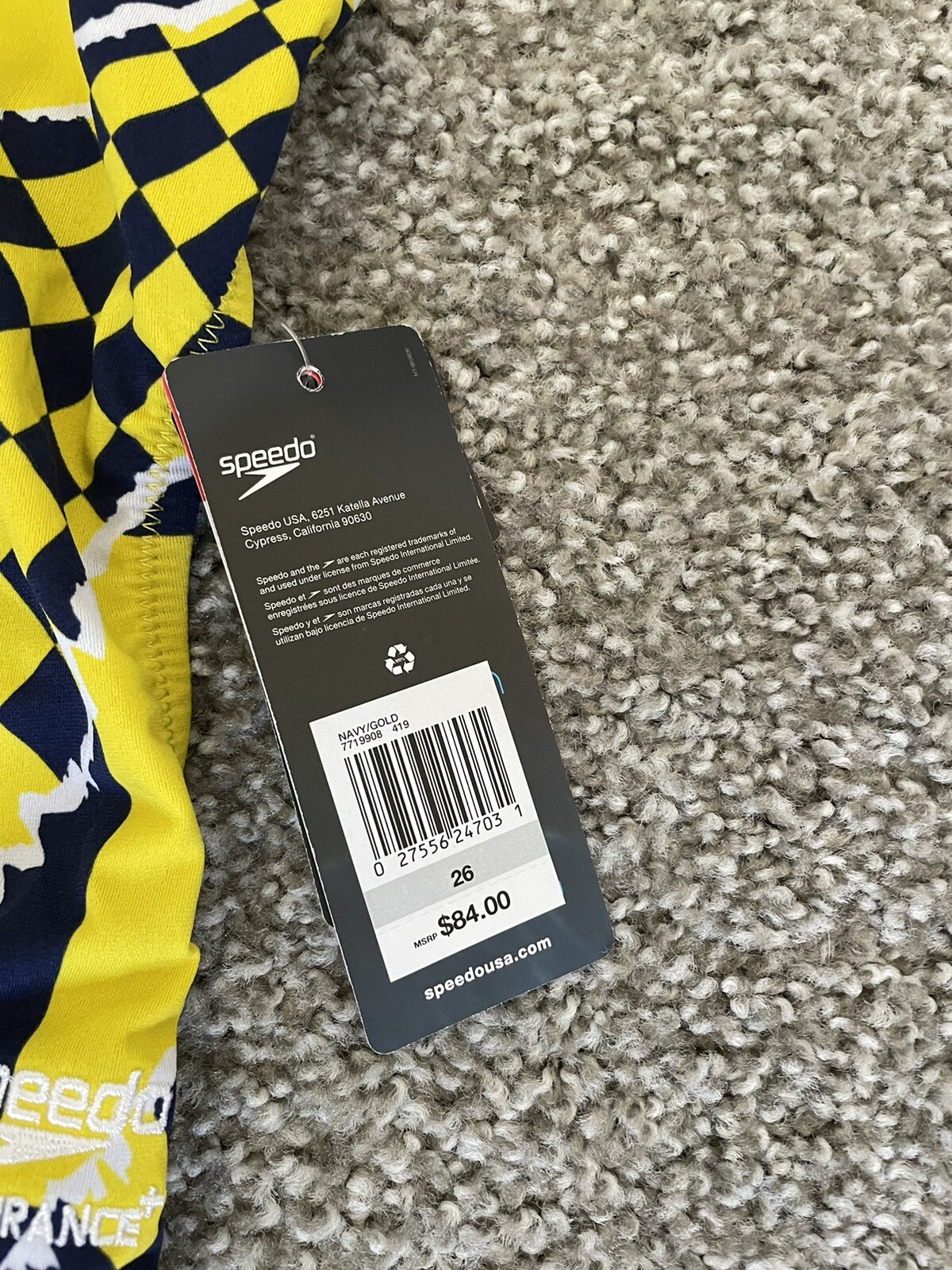 Speedo Endurance Flyback One Piece Swimsuit Womens Size 26 Blue Yellow NWT $84