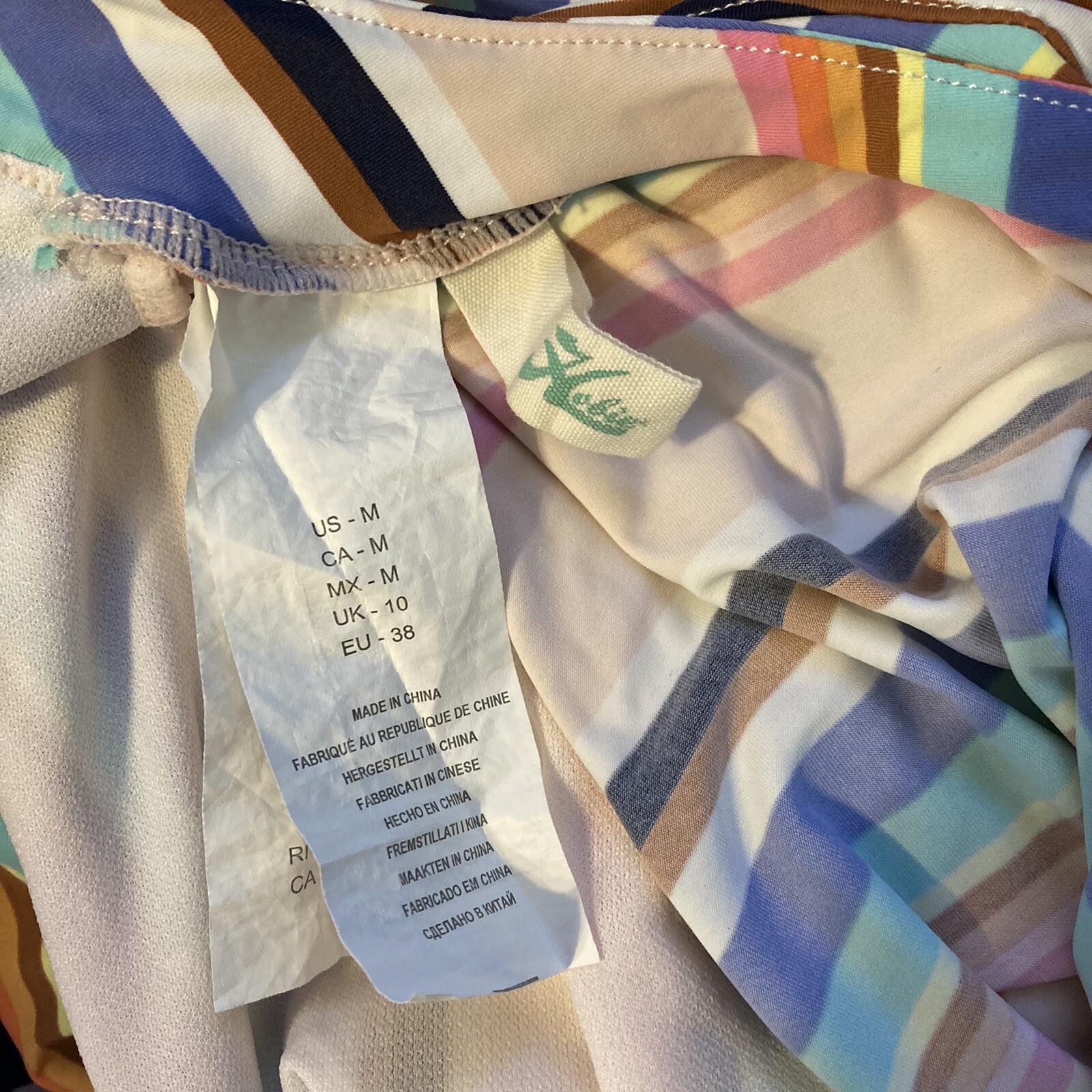 Hobie Standard Surf Suit M Multicolor Striped One Piece Swimsuit, Long Sleeve