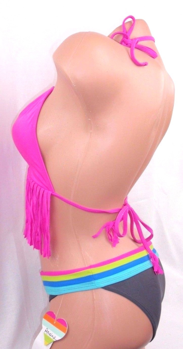 Raisins Bikini Swimsuit Womens Girls Swimwear Fringe Padded Top Low-rider Bottom