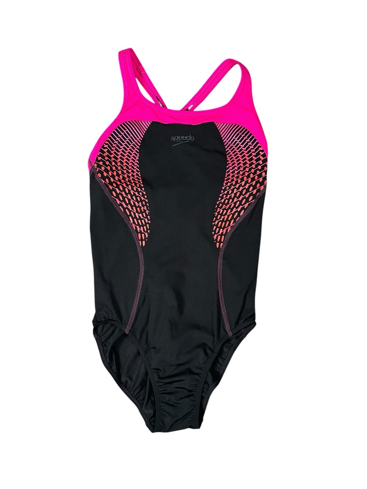 Speedo Women’s Fit Laneback Swimsuit Mesh Lined In Black & Pink Size Au 12