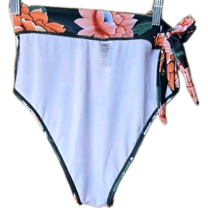 Unbranded Floral Bikini Swim Bottoms Size Sm Side Tie High Waist Full Coverage