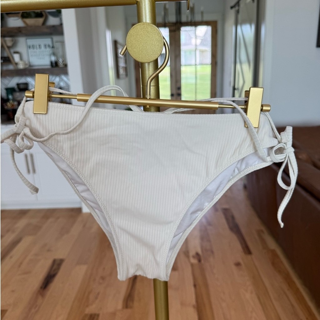 Shade & Shore White/Cream Ribbed Bikini Set 36C Top + Large Bottom T11