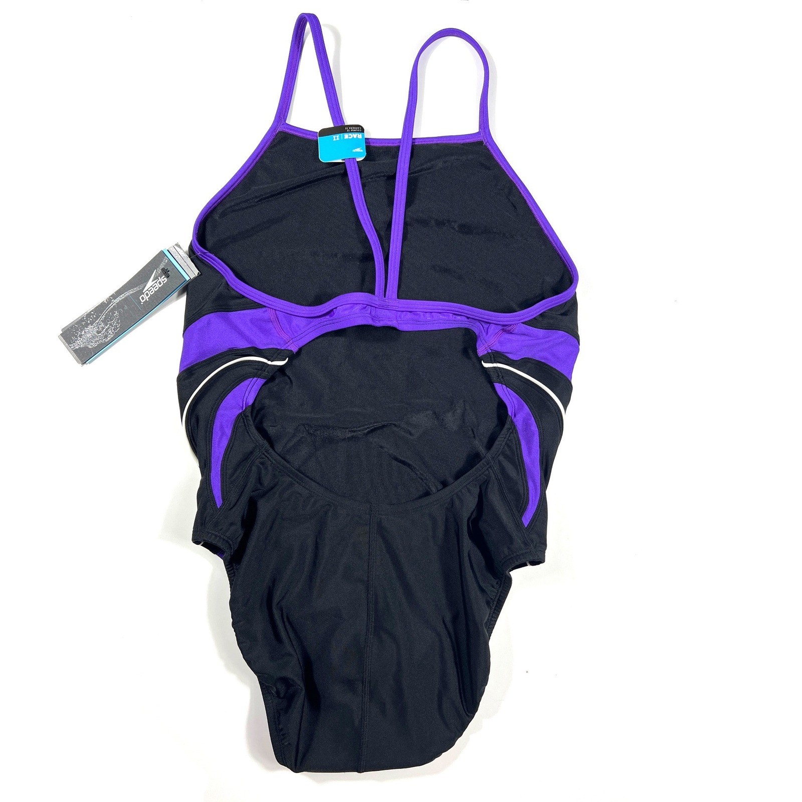 NWT Speedo Race II Powerflex Size 40/14 One Piece Swimsuit Black Purple Traning