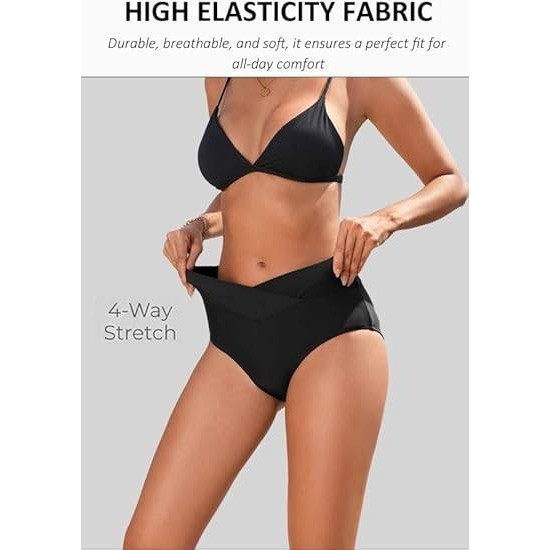 MSRP $23 Zmart Women’s M Black V Cut Full Coverage Bikini Bottom High Waist Sw