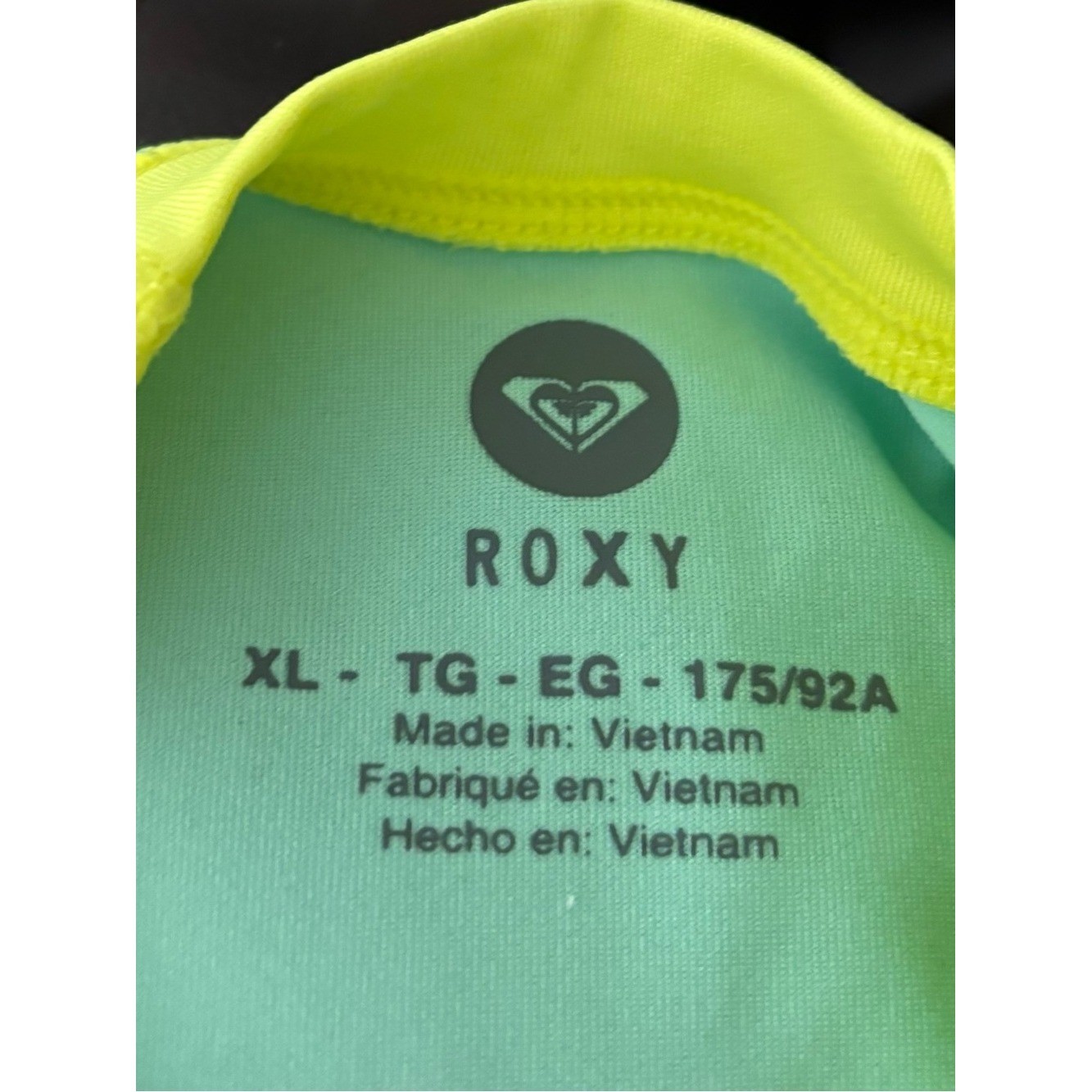 Roxy XL Rash Guard Swim Top Aqua Neon Yellow Short Sleeve Surf UPF Beach