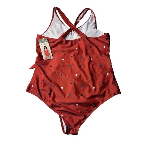 Berkley Jensen Women’s XXL One Piece Swimsuit Red Patriotic Star Wrap