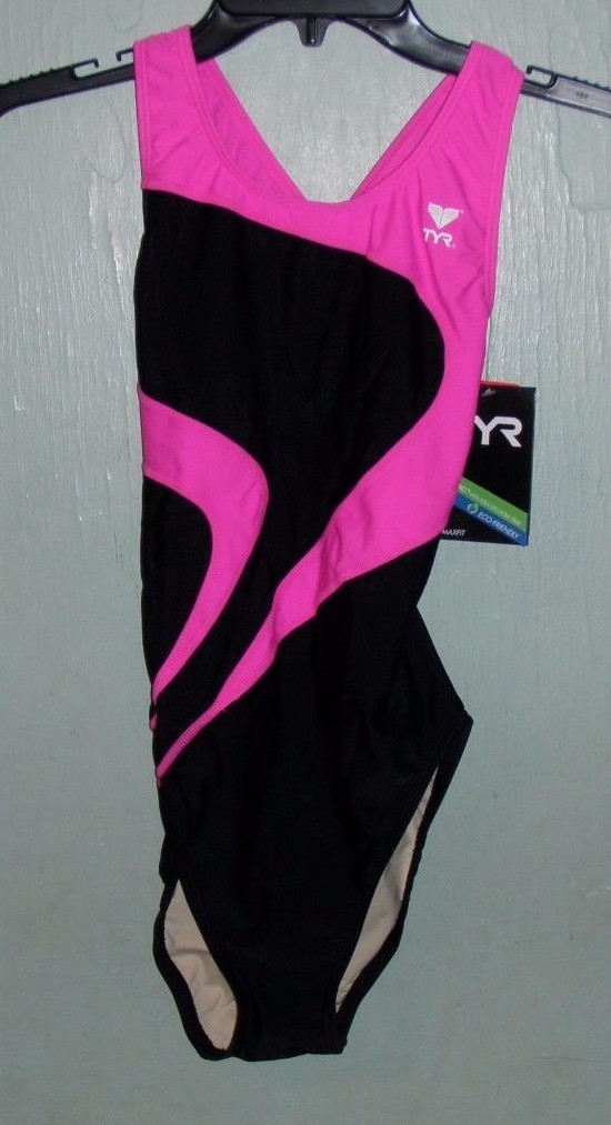 TYR Adult Alliance T-Splice Maxback Swimsuit Womens Size 30 Black & Hot Pink New