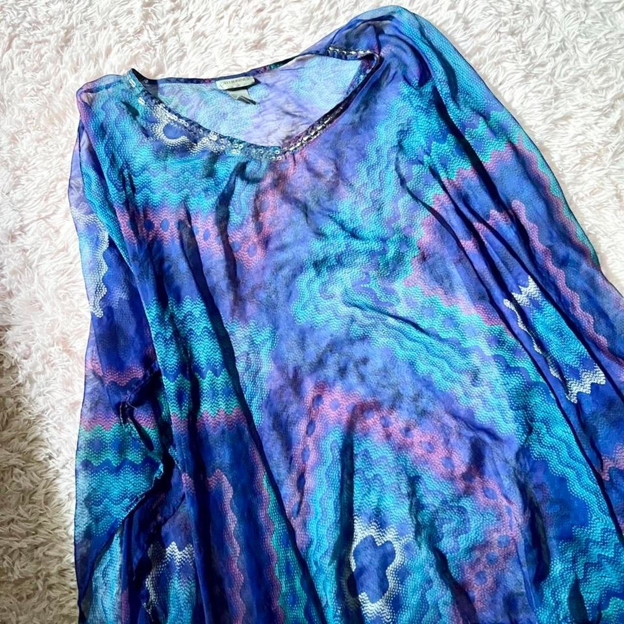 Whimsical Tropical Sheer Flowy Ethereal Beaded Poncho Swim Cover Up Womens OS