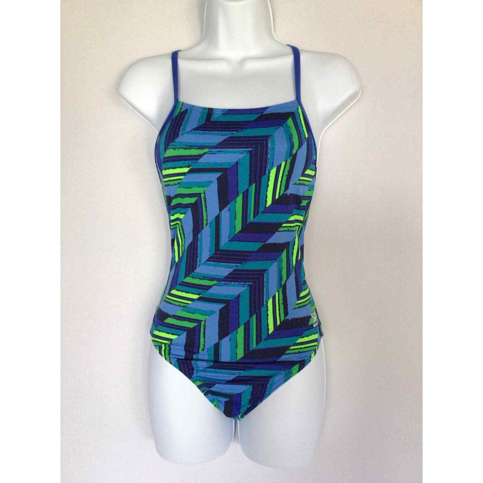 Speedo Endurance 1peice Bathing Swimsuit size 6 Navy Green Blue Black