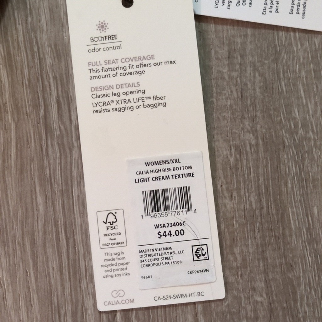 Calia Light Cream Texture High Rise Swim Bottoms Size XXL