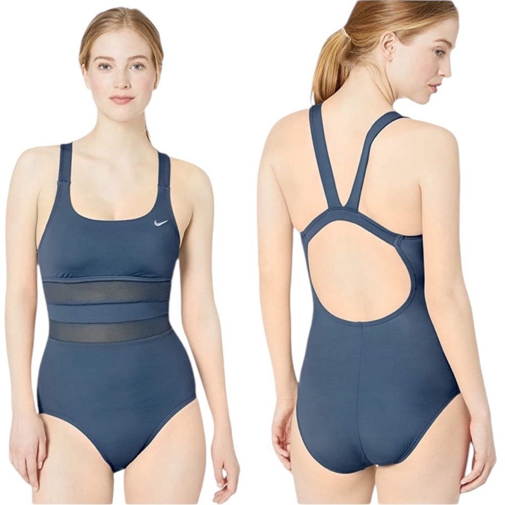 Nike Swim Solid Mesh V-Back One Piece NES9365-001 L