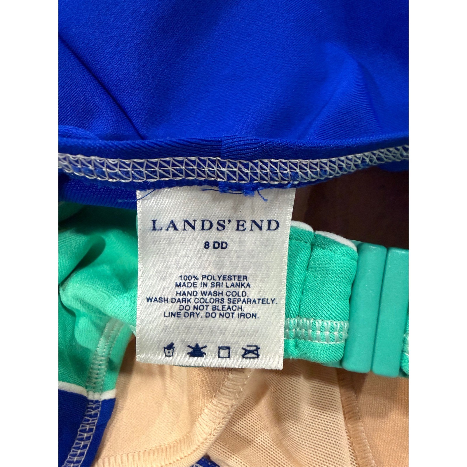 Lands’ End Scoop Neck Tugless Sport One Piece Swimsuit Size 8 DD Blue Aqua