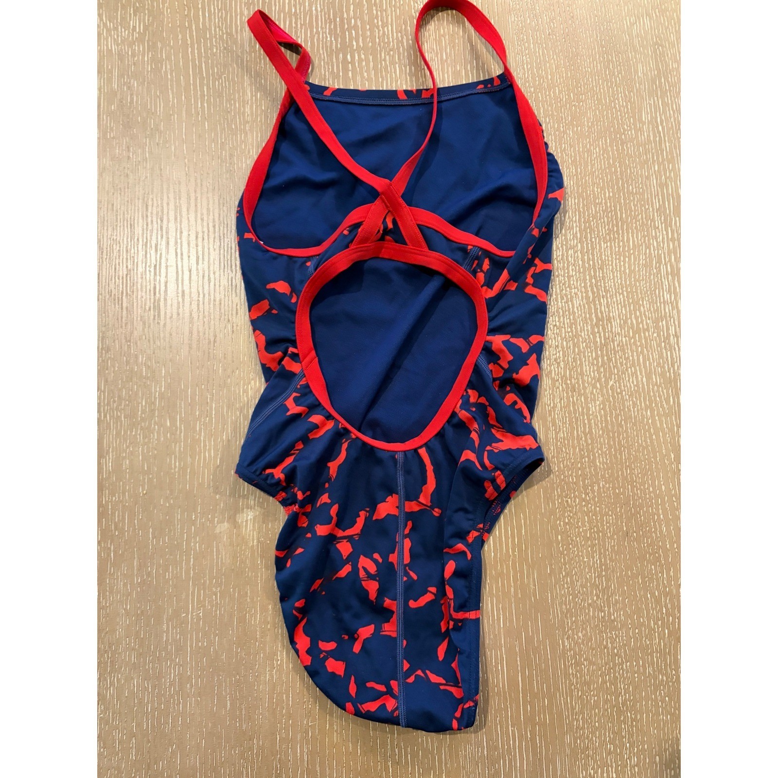 Speedo Endurance+ Girls One Piece Swimsuit Size 6/32 Navy Red Competition
