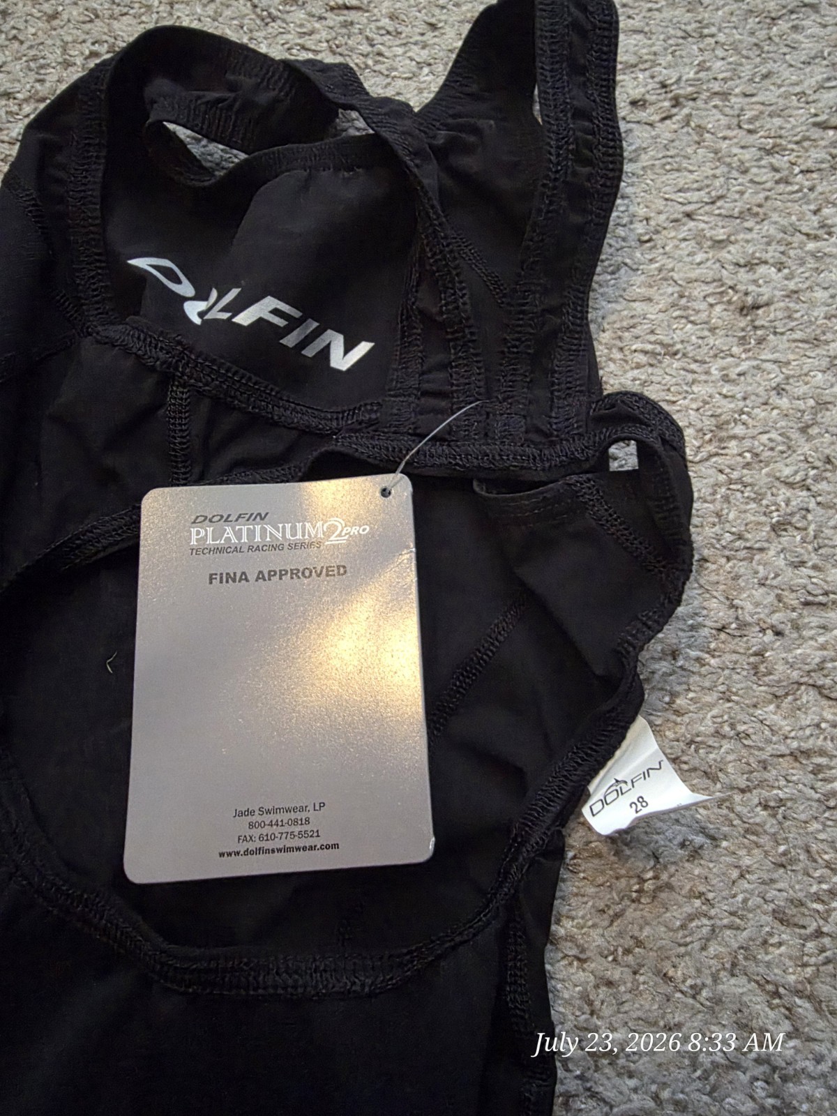 Dolfin Platinum 2 Pro FINA Approved Fullbody Kneeskin Swimsuit Size 28 Black