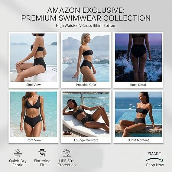 MSRP $23 Zmart Women’s M Black V Cut Full Coverage Bikini Bottom High Waist Sw
