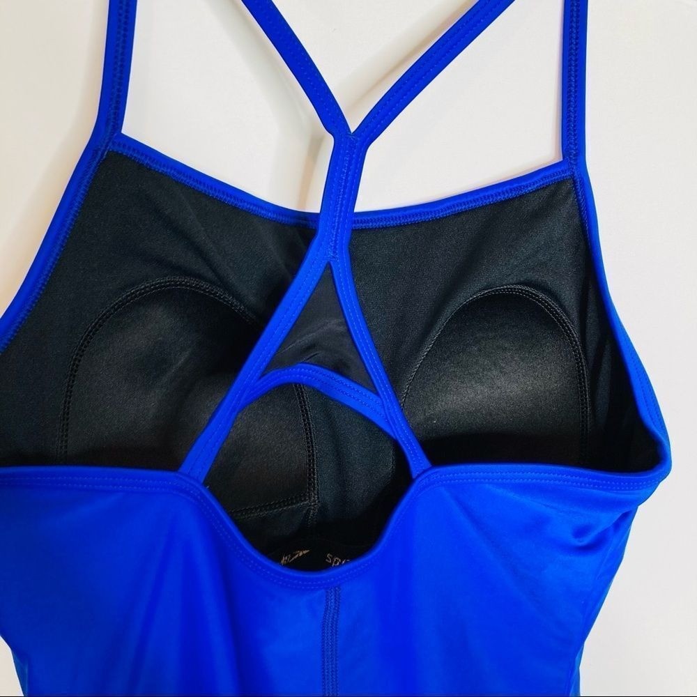 Speedo Blue Racerback Athletic Training One Piece Swimsuit Black Stripe M (8/10
