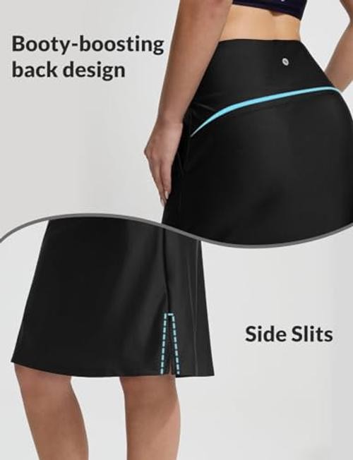 23″ Women’s Swim Skort High Waisted Knee Length Long Swim Skirt XX-Large Black