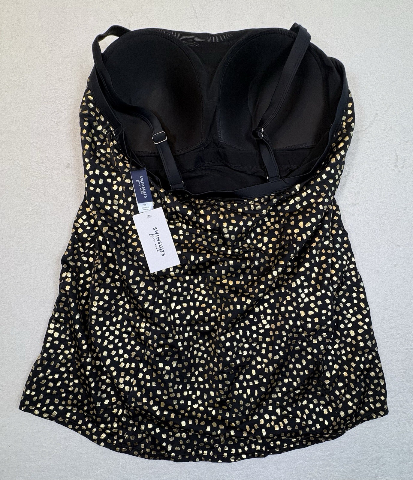 NWT Swimsuits For All Size 24 Swim Dress Black Gold Foil Tummy Control Plus