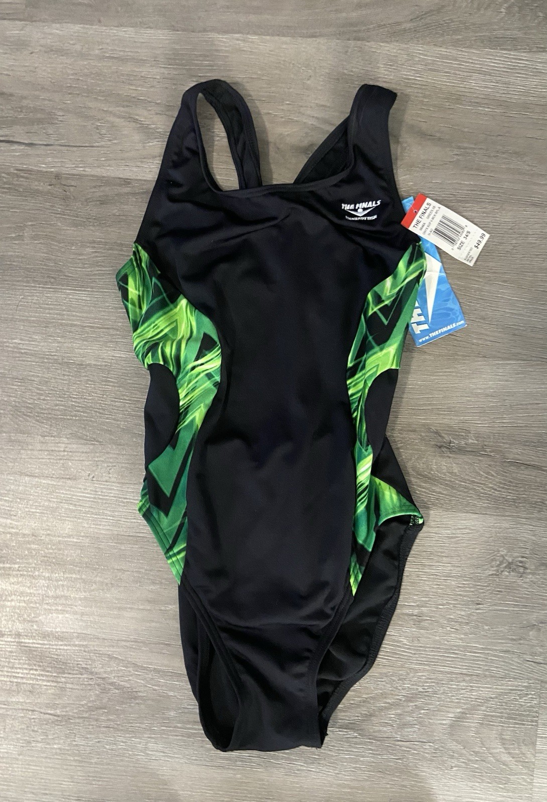 The Finals Women’s One Piece Competition Swimsuit Endurotech Black Green Size 34