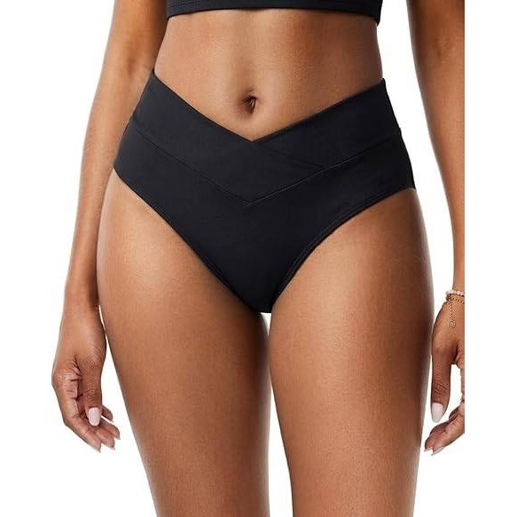 MSRP $23 Zmart Women’s M Black V Cut Full Coverage Bikini Bottom High Waist Sw