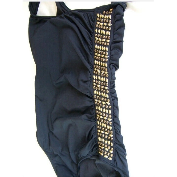 Laundry by Shelli Segal Black Gold One Shoulder Ruched Swim Suit Size S!!!