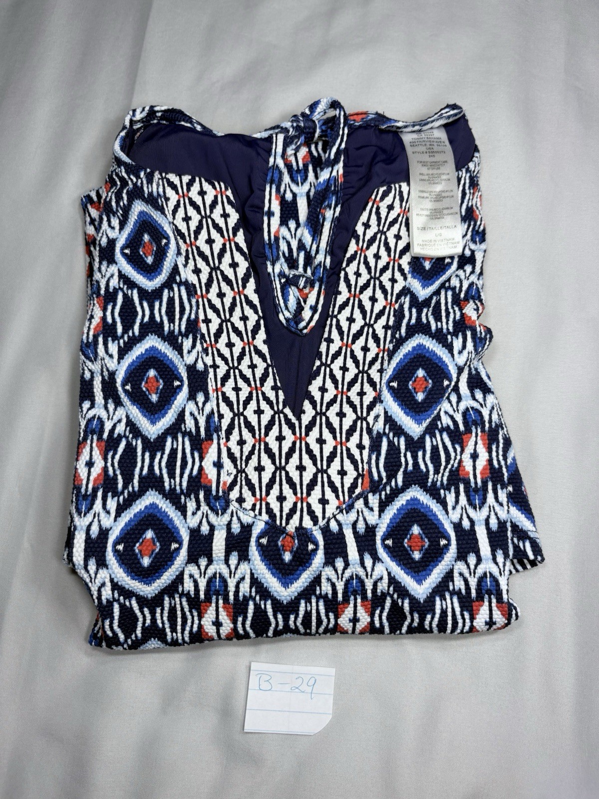 Tommy Bahama Sleeveless Beach Romper Blue Pattern Size L/G 95% Recycled Nylon