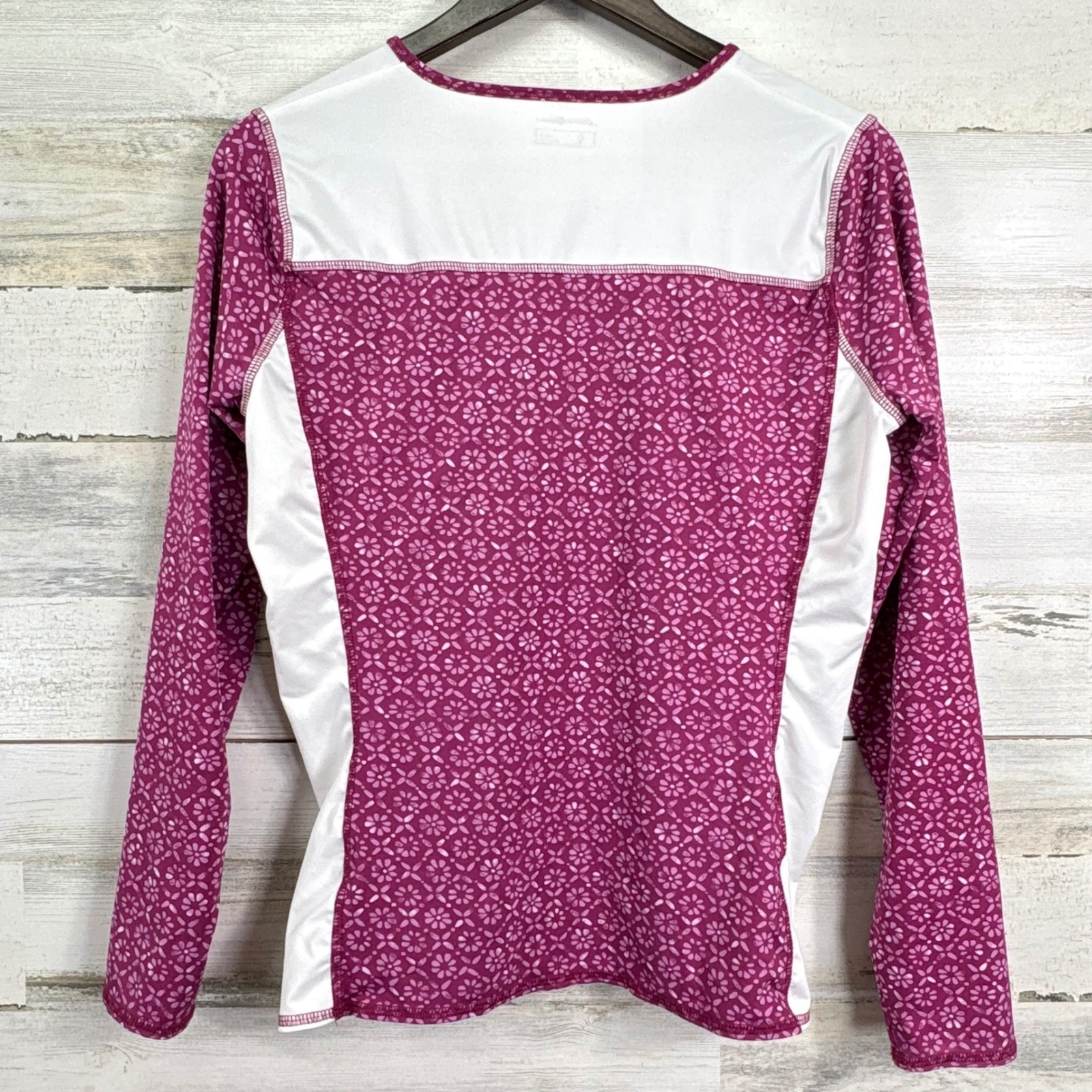 Eddie Bauer Long Sleeve Amphib Rashguard Swim Top Berry Pink Floral White Large