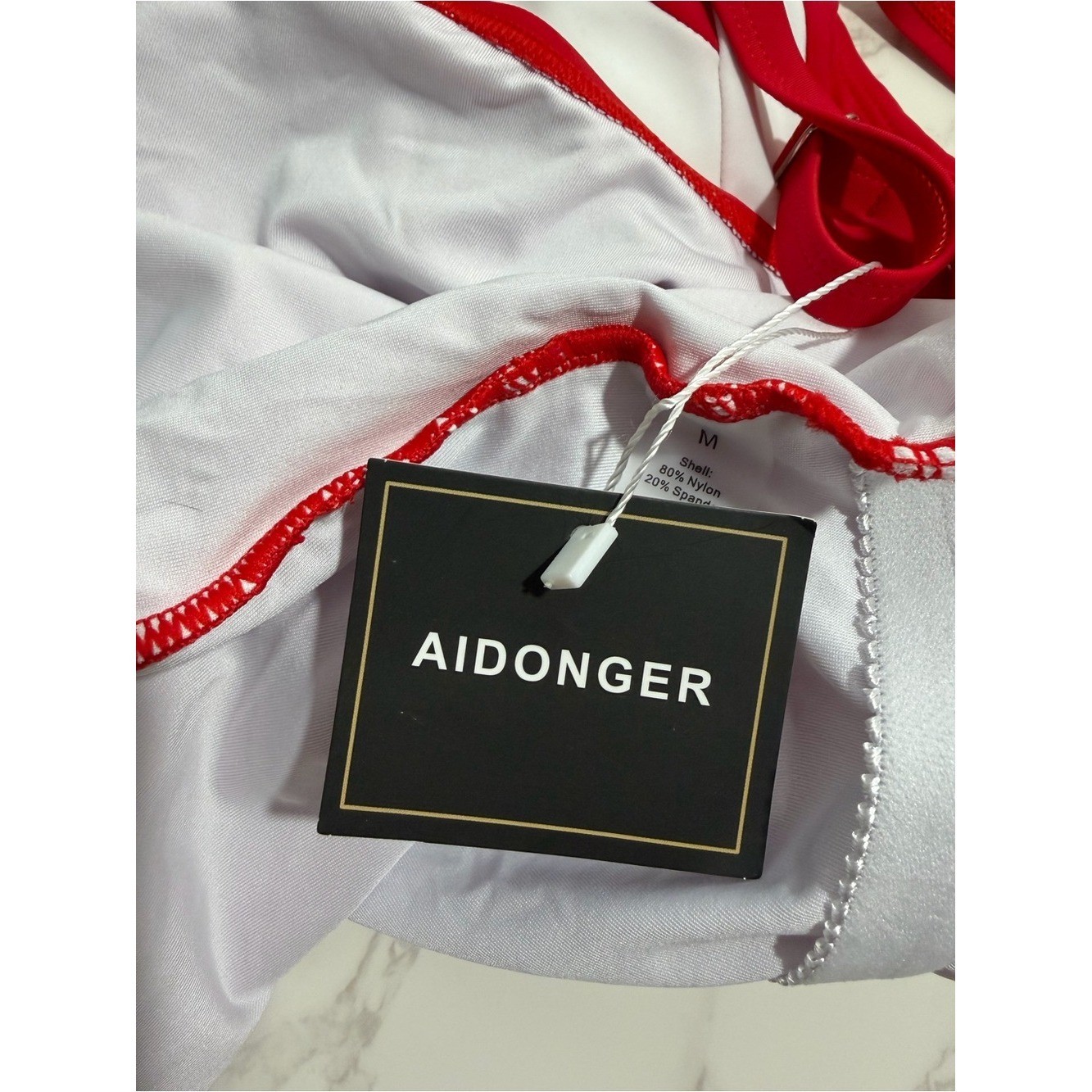 NWT Aidonger Red & White Crisscross One-Piece Swimsuit – M