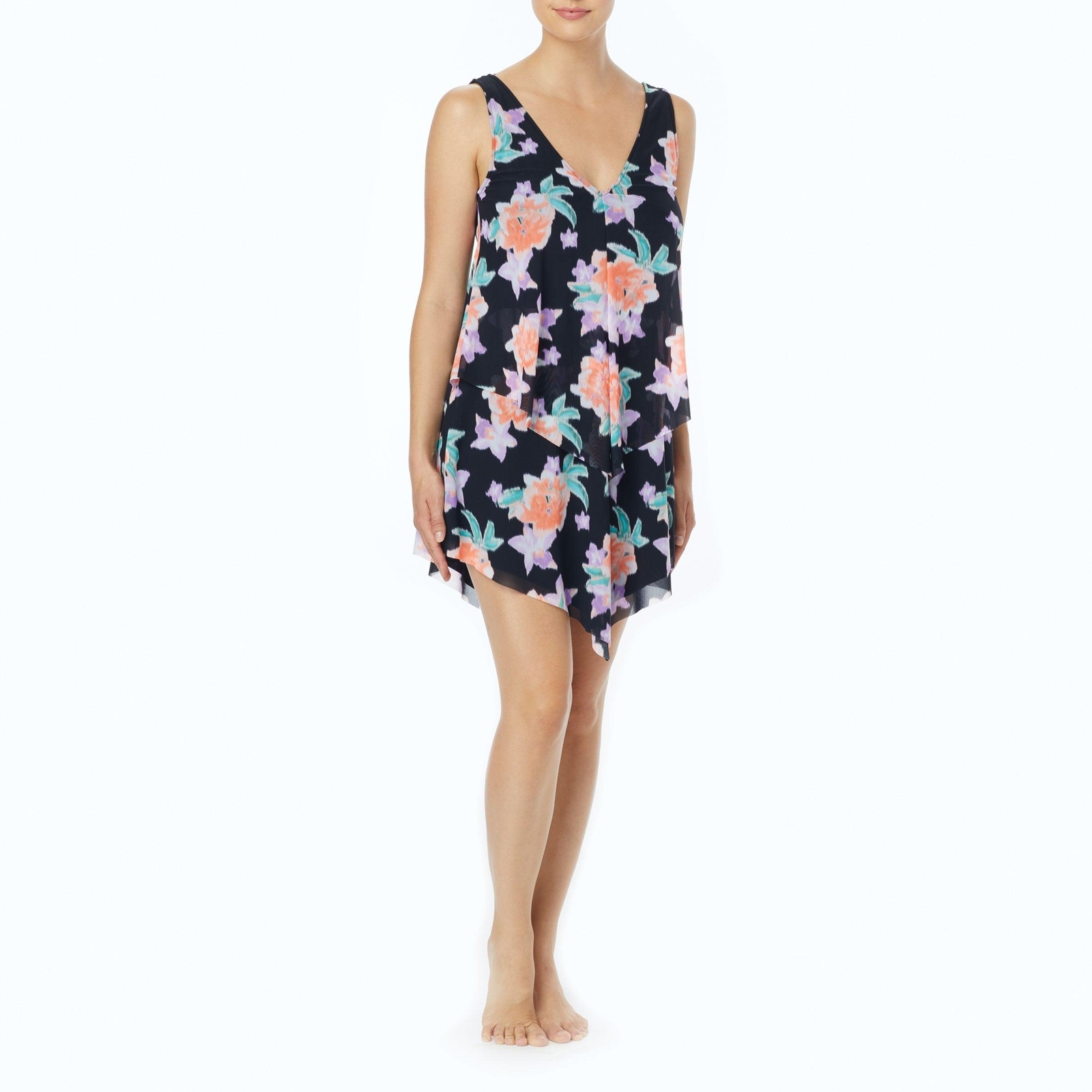Beach House Bungalow Bay Flower Tori Ruffled Dress Cover Up Black