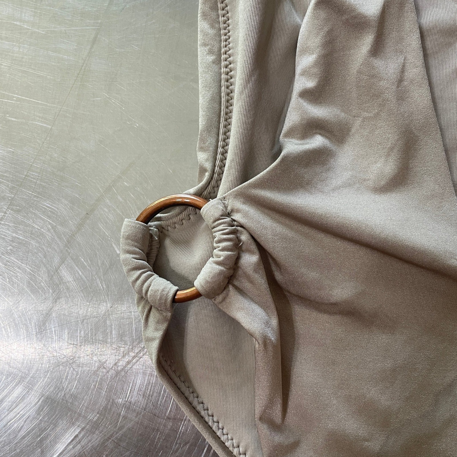 Aerie One Piece Swimsuit Small Beige Ring Detail Deep V Back High Cut NWT