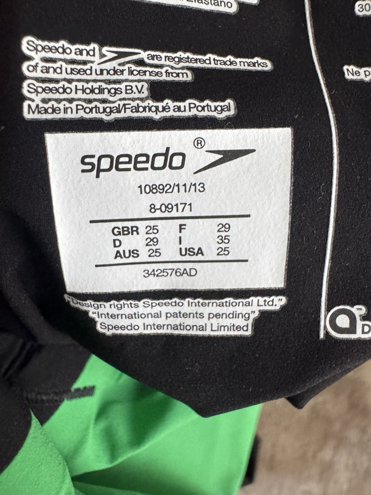 Speedo Fastskin Tech Suit 25 FINA Racing Kneeskin Pro Swim Green Black