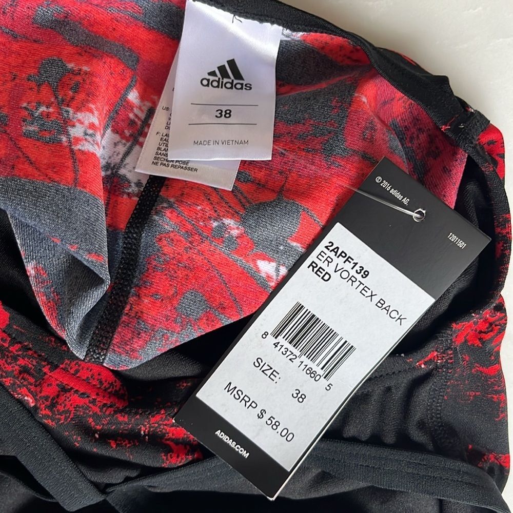Adidas Vortex One Piece Swimsuit Black Red UPF 50 size 38