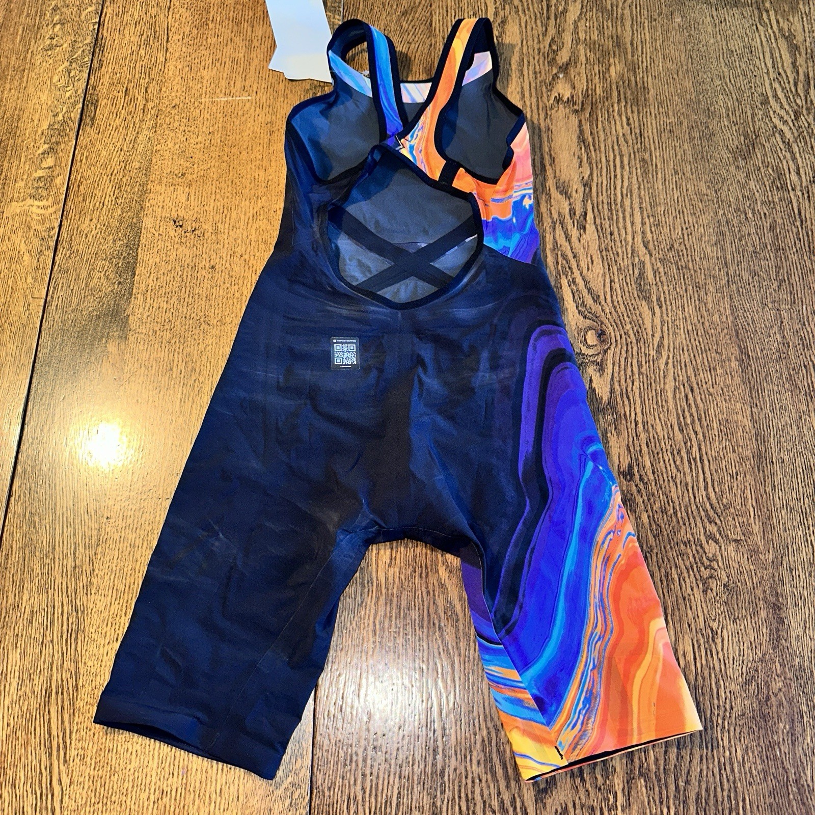 TYR Women’s Venzo Volconyx Open Back Tech Suit Size 28 NWT Orange Blue Black