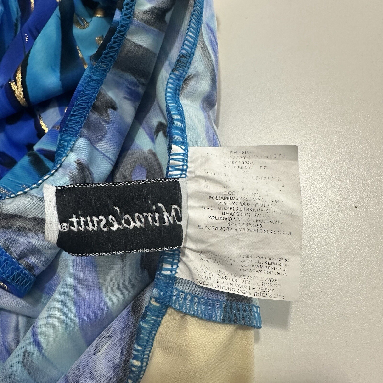 Miraclesuit Animal Magnetism Temptress Wrap One Piece Swimsuit Blue Gold Size 6?
